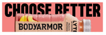 BODYARMOR Lyte bottle with peach-pink label and silver cap, choose-better banner