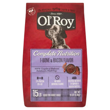 Dry dog food bag with T-bone & bacon flavor front label