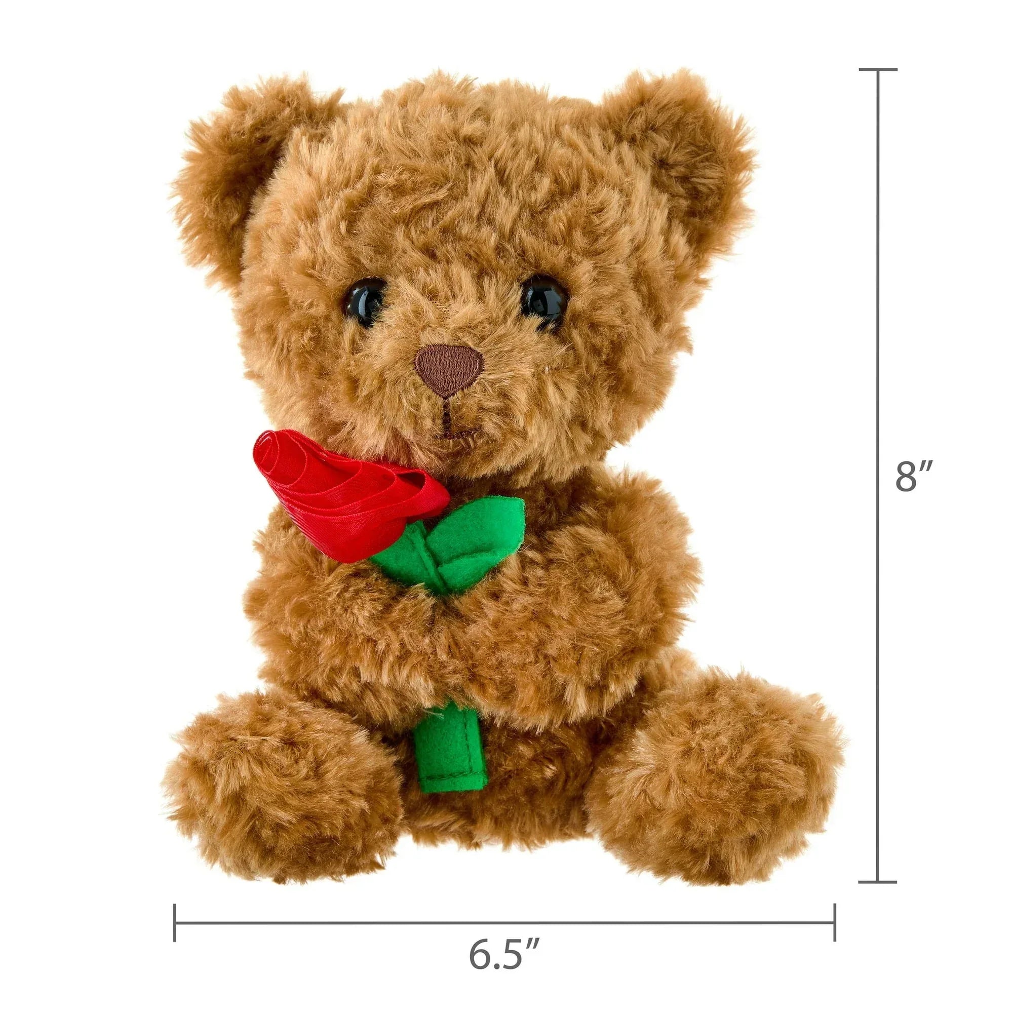 Small Bear with Rose Plush, Brown, 8", Valentine's Day by Way To Celebrate