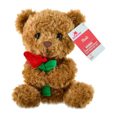 Small Bear with Rose Plush, Brown, 8", Valentine's Day by Way To Celebrate