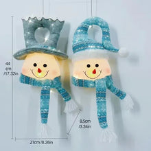 Hanging plush snowman Christmas tree toppers with glittery blue hats and scarves