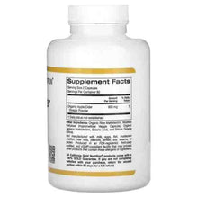California Gold Nutrition apple cider vinegar bottle, Supplement Facts back panel (180 capsules)