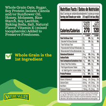 Nutrition Facts panel for Nature Valley protein granola, calories and protein per serving shown.