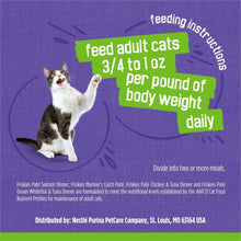 Purina Friskies pate feeding instructions for adult cats, 3/4 to 1 oz daily