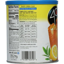 Zero sugar half-and-half iced tea lemonade mix canister back label with Nutrition Facts