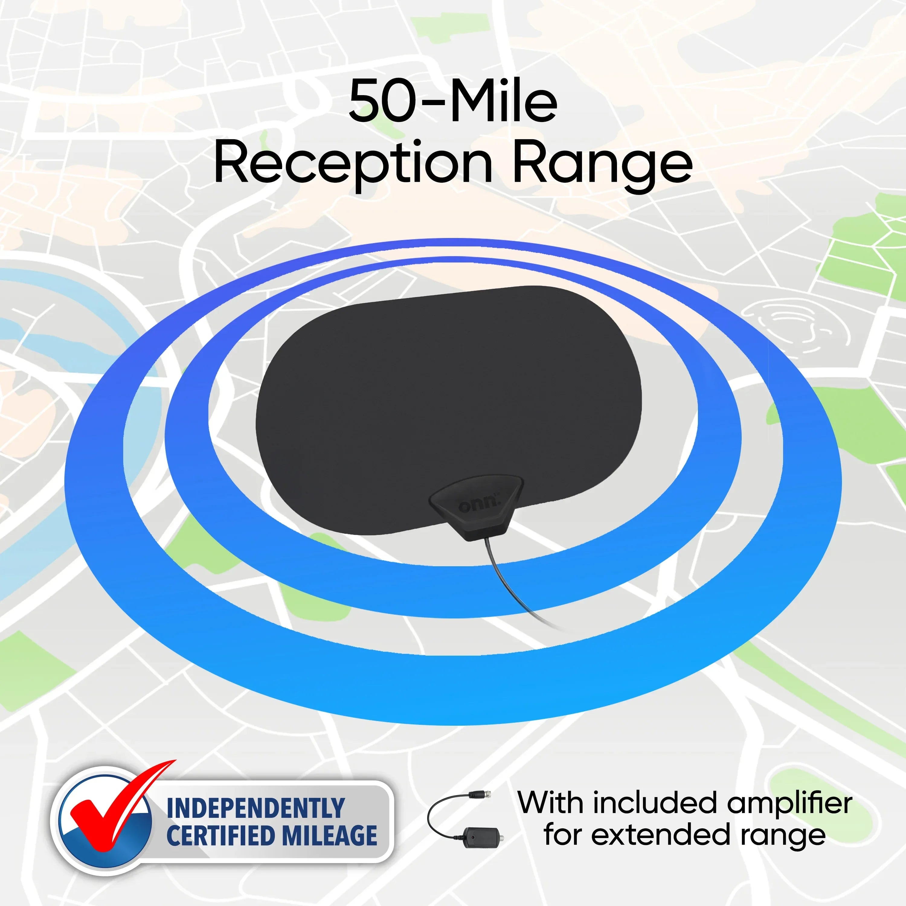 onn Indoor Dual-Color Amplified Antenna, 50 mile Range