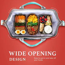 Insulated lunch bag with wide-opening lid and divided interior compartments