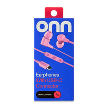 Pink wired earphones with USB-C connector, in box packaging