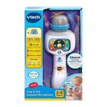 VTech Sing It Out karaoke microphone in retail box with blue and purple graphics