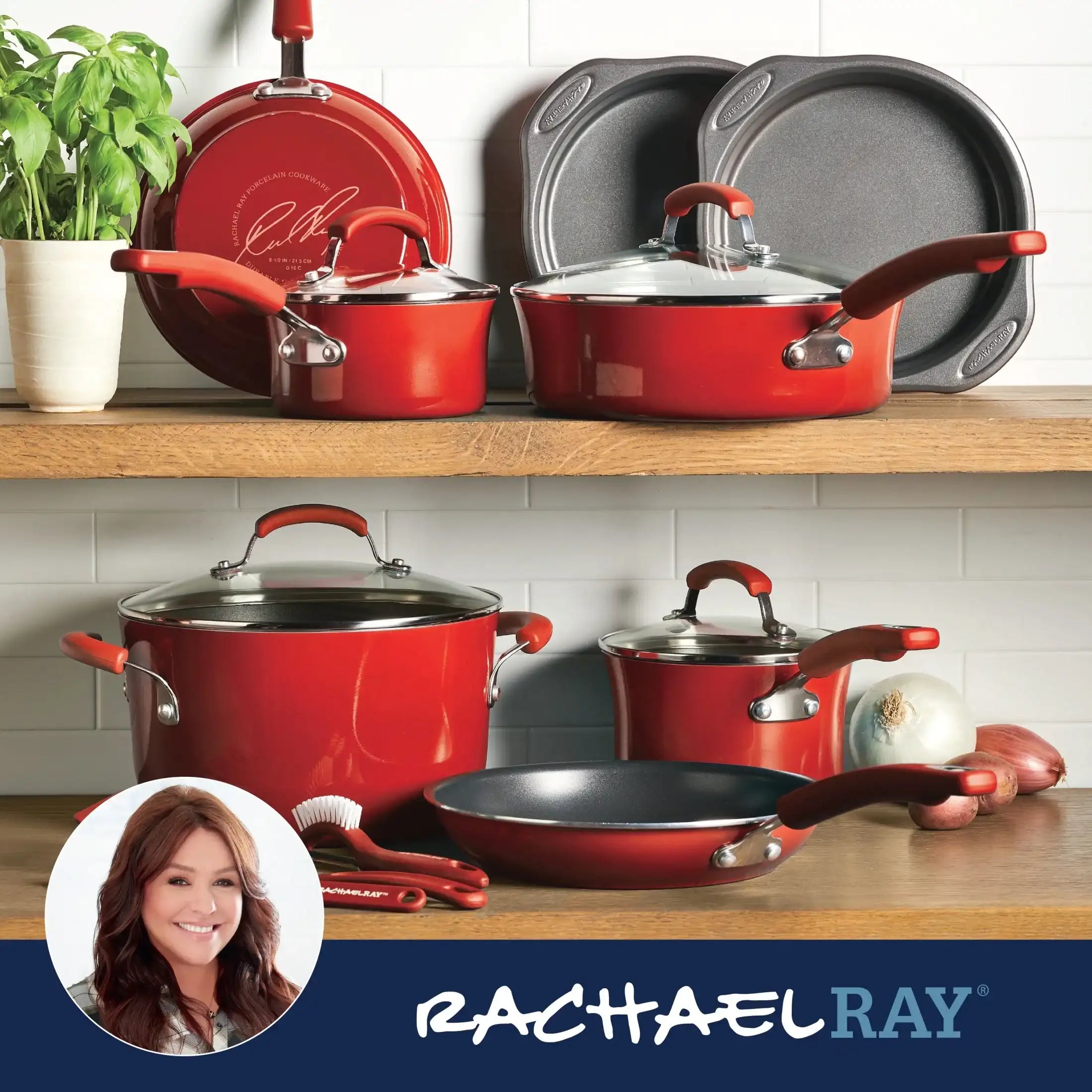 Rachael Ray 15 Piece Hard Enamel Nonstick Pots and Pans Set