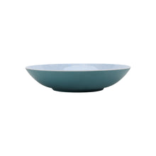 Blue reactive dinner bowl, shallow round bowl with teal-toned glaze