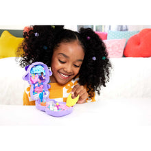 Open purple lamb compact playset with micro doll and blue cloud scene