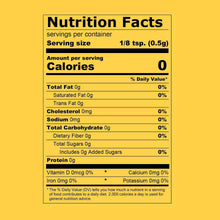 Nutrition Facts panel for vanilla flavoring, showing serving size and 0 calories