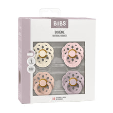 BIBS Boheme latex pacifier 4-pack in ivory, pink, peach, and lilac, size 1