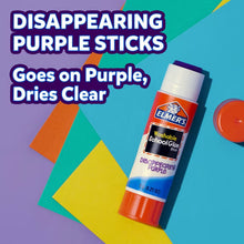 Elmer’s disappearing purple glue stick labeled goes on purple, dries clear