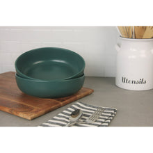 Matte emerald green serving bowl set, stacked two nested bowls