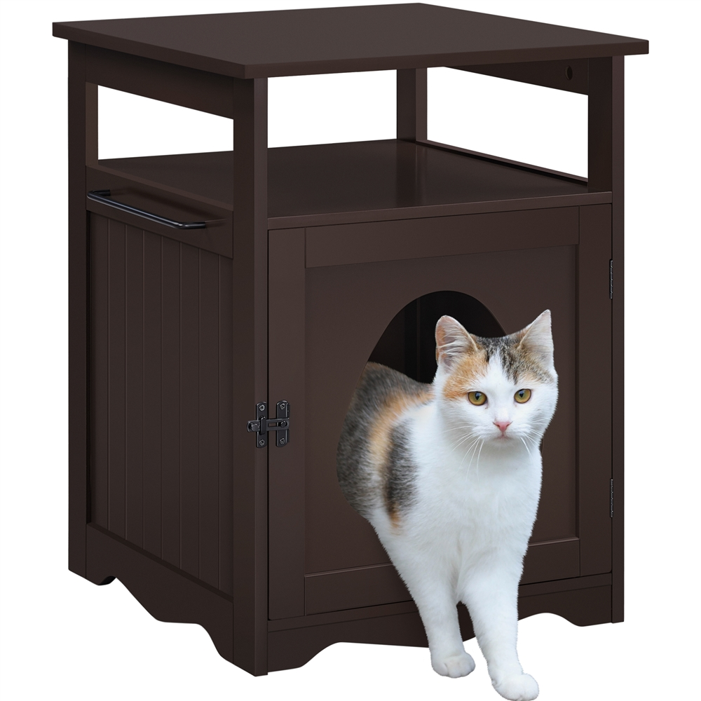 Alden Design Wooden Cat Litter Box End Table Pet Hidden Furniture, Espresso