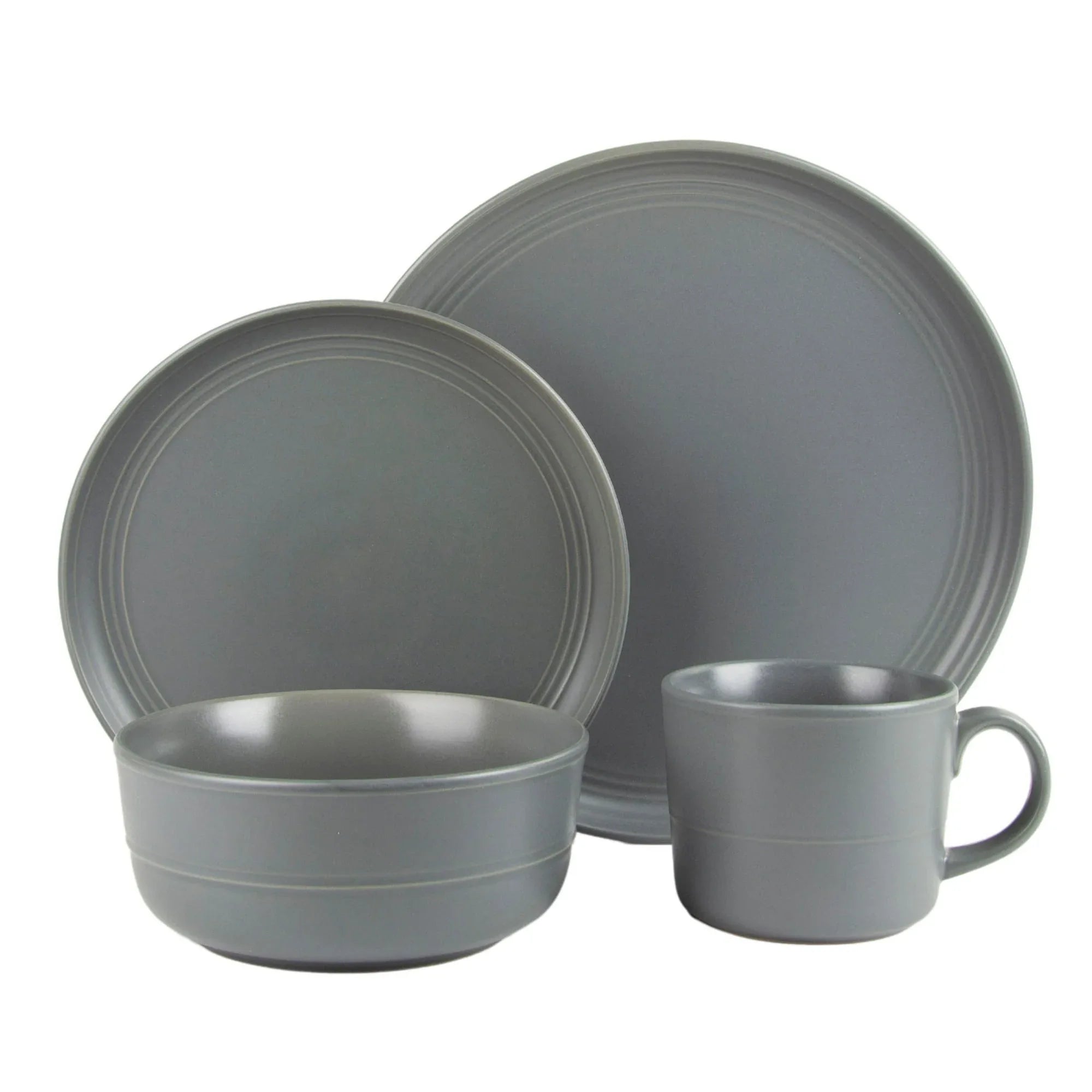 10 Strawberry Street Double Line 16 Piece Stoneware Dinnerware Set, Matte Gray