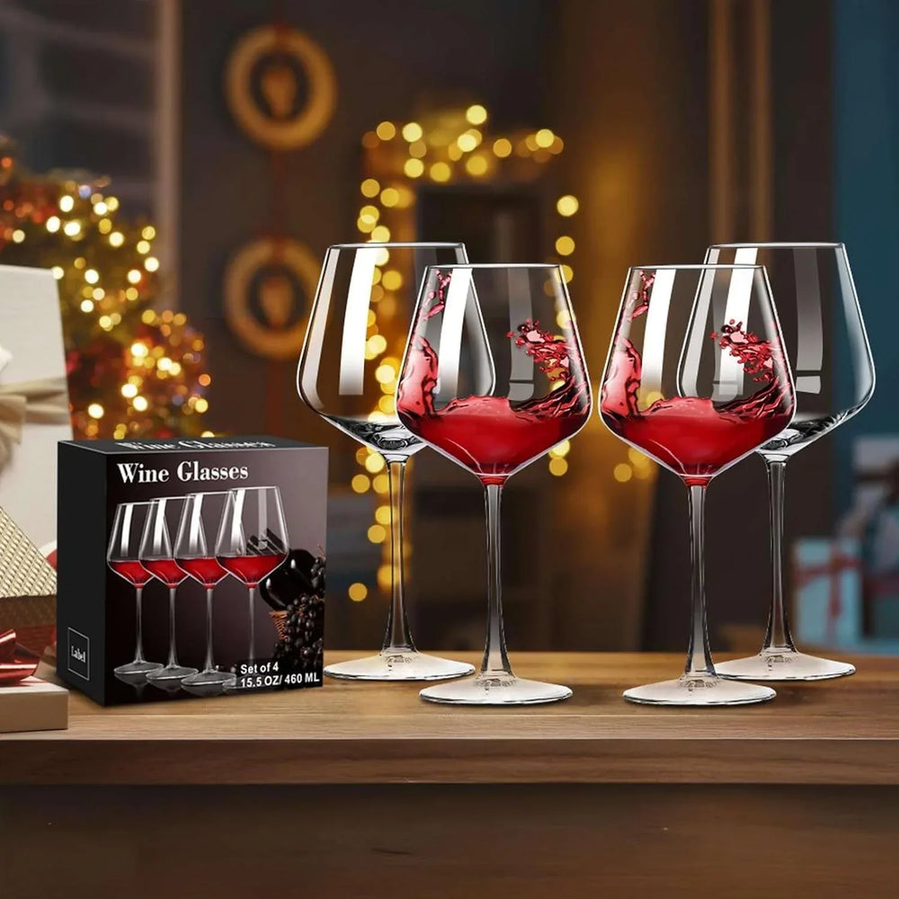 Baalaka Wine Glasses Set of 4, Hand Blown White and Red Wine Glasses, Burgundy Wine Glass, 16oz Red Wine Glasses for Women, Men, Wedding and Birthday - USA MEGA SHOP