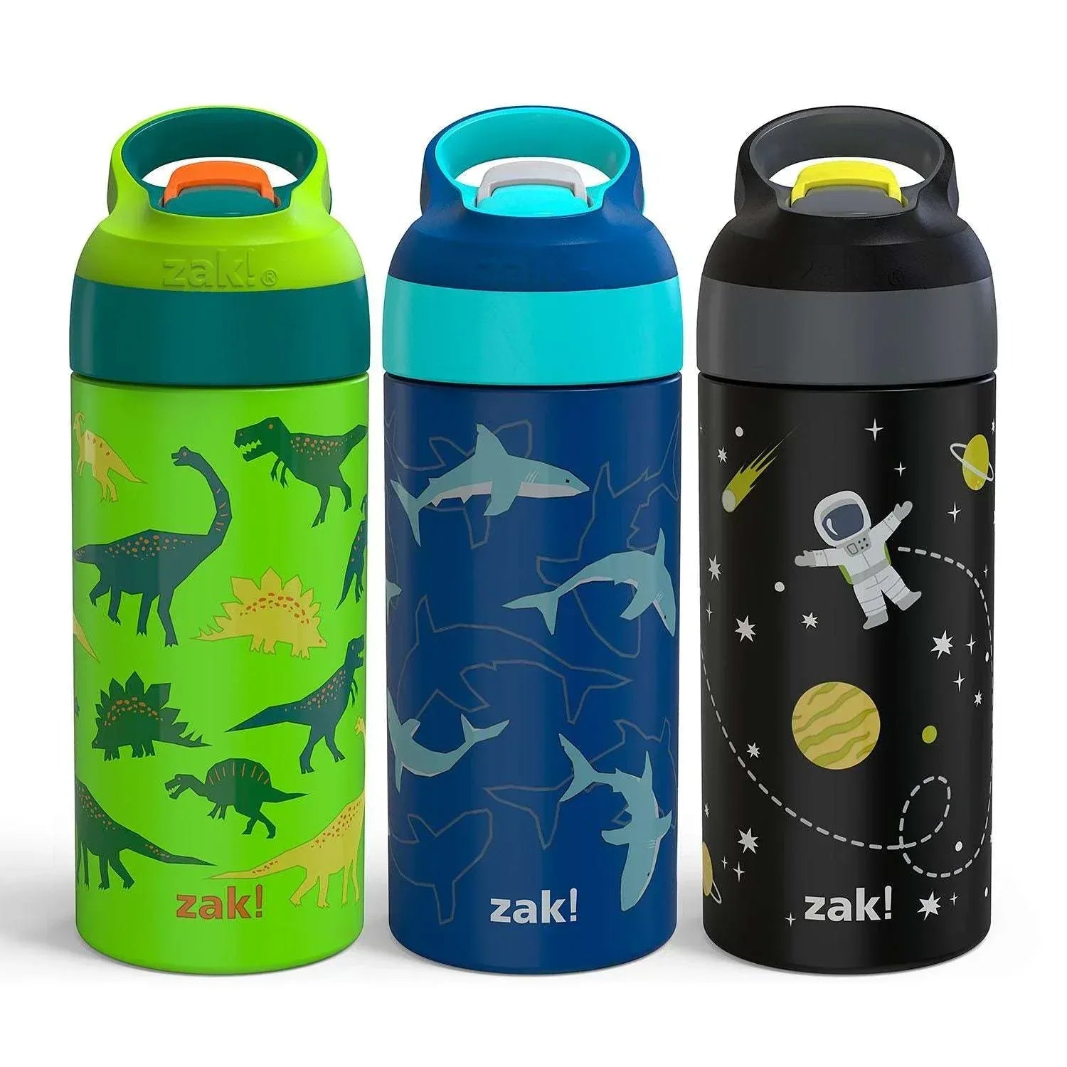 Zak Designs 14-Oz Stainless Steel Vacuum Insulated Water Bottle, 3-Piece Set (Assorted Colors)