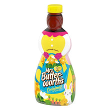 Mrs. Butterworth's Original syrup bottle front label with bunny and garden scene