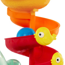 Close-up of chicken ball popper chute with yellow chick and blue ball