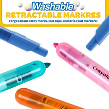 Blue, pink, teal, and orange Crayola Clicks retractable markers with cone tips