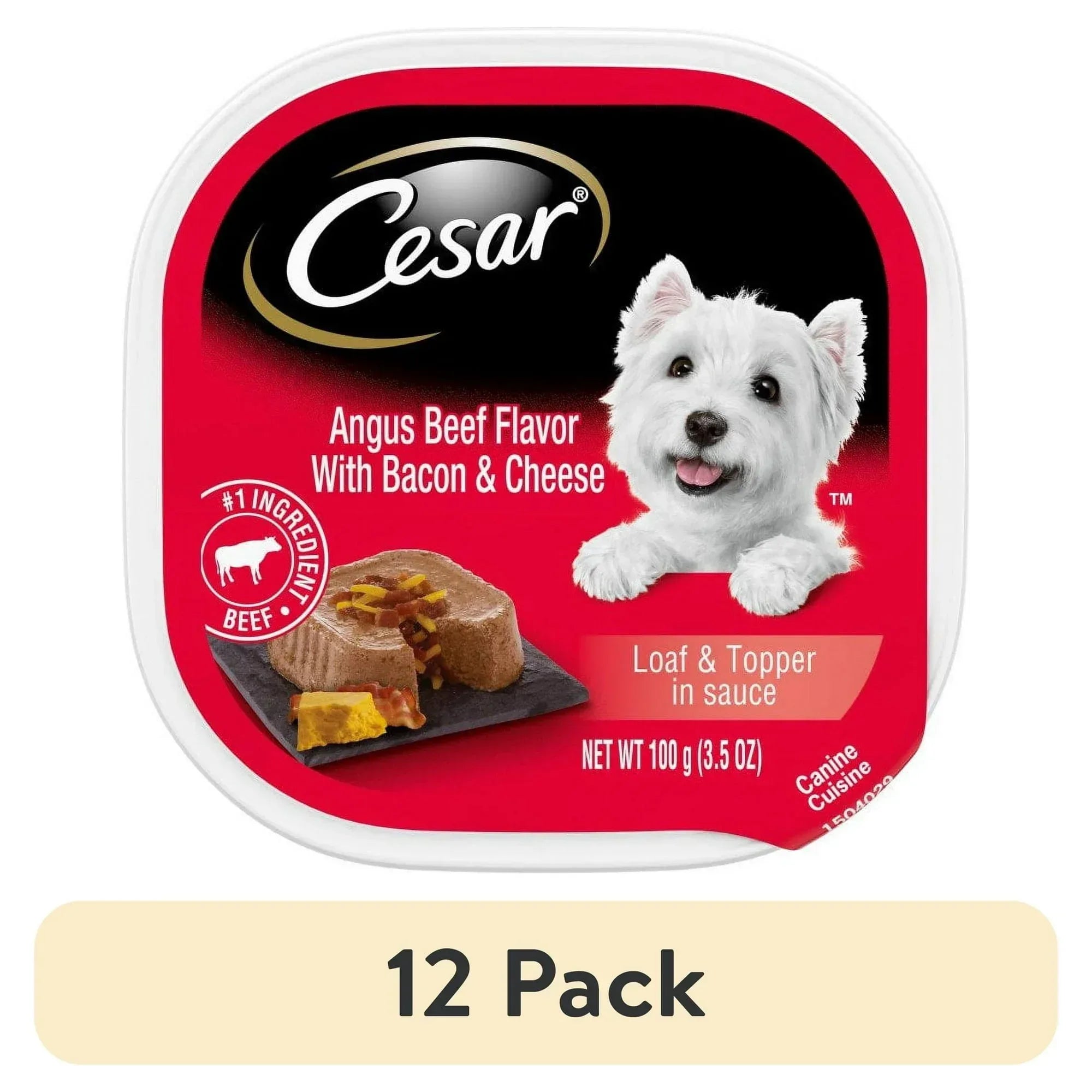 Cesar Loaf And Topper Angus Beef With Bacon And Cheese Wet Dog Food, 3.5 Oz Tray