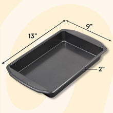 Rectangular oblong brownie pan with dark non-stick interior, 13 x 9 in