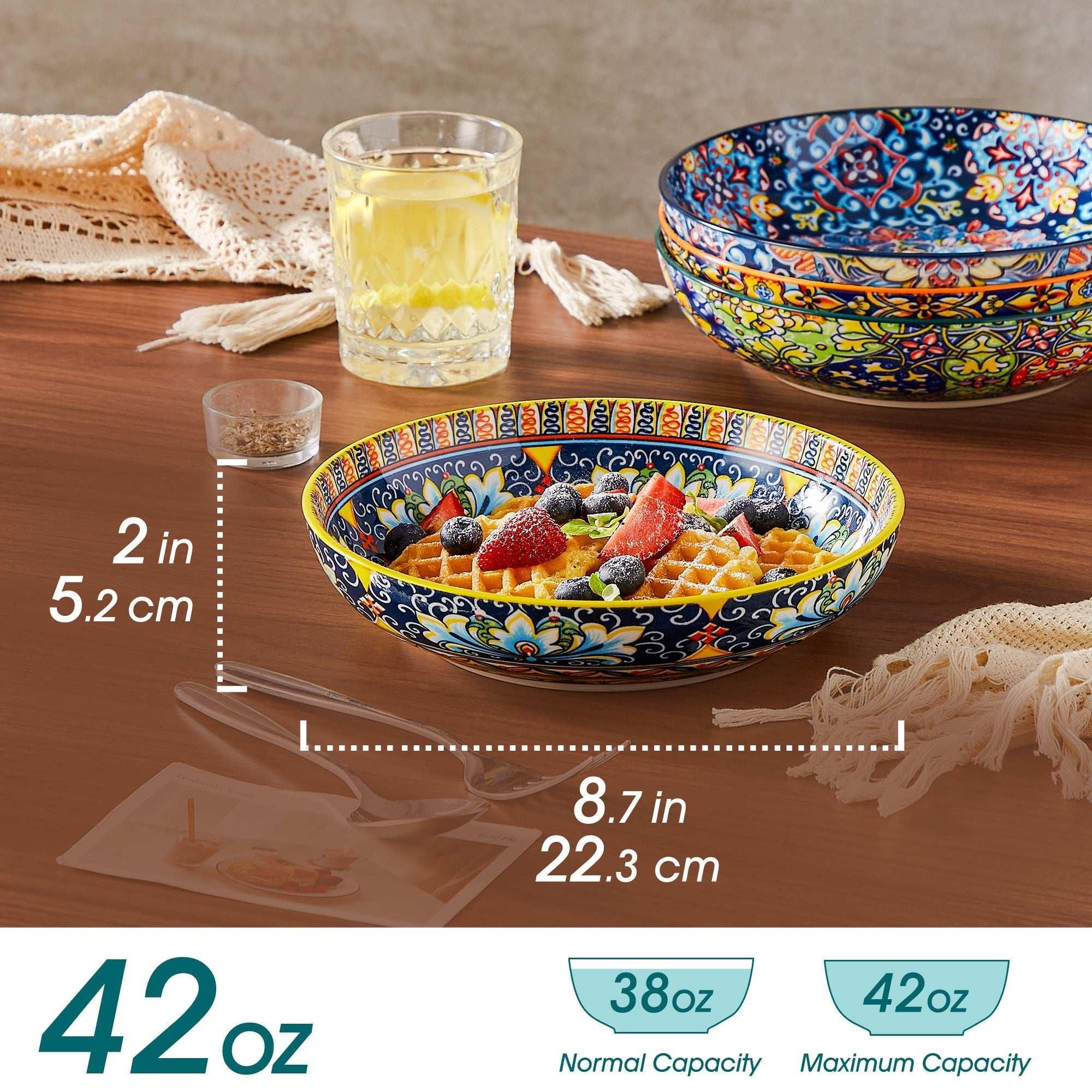 Malacasa Pasta Bowls, Ceramic Salad Bowls Set of 6, 42 oz Large Corlorful Serving Bowls for Kitchen, Dishwasher Microwave Safe Soup Bowls Set, Pasta Plates - USA MEGA SHOP