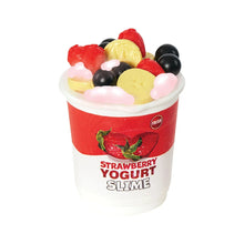 Strawberry yogurt slime container with fruit and berry toppings
