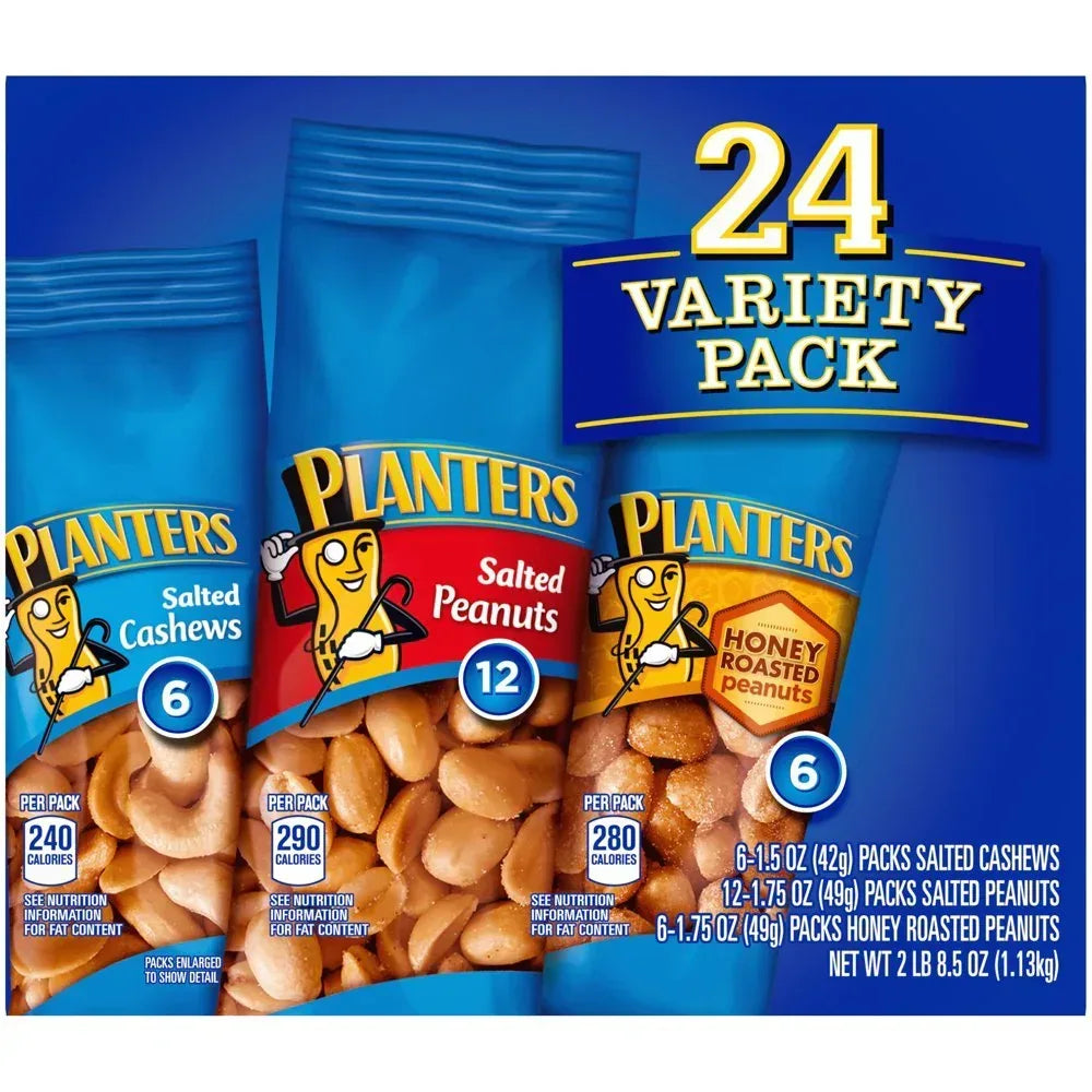 Salted Cashews, Salted Peanuts & Honey Roasted Peanuts Variety Pack, 24 Ct Packs