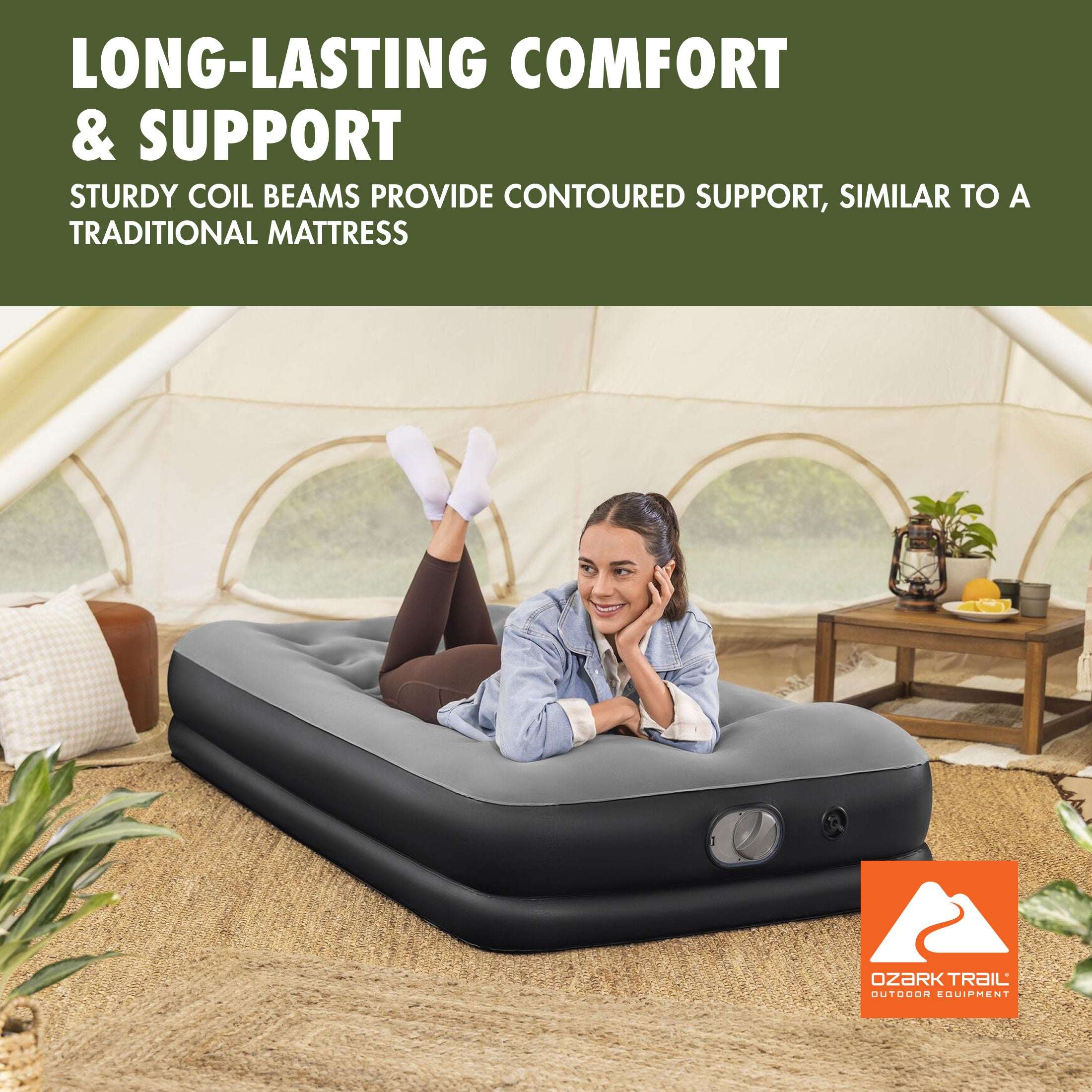 Ozark Trail 13" Twin Indoor & Outdoor Air Mattress with Built-In USB Pump
