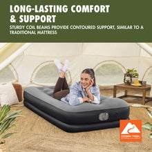 Air mattress with raised head pillow area, gray top and dark side wall