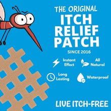 Adhesive itch relief patches shown on blue background