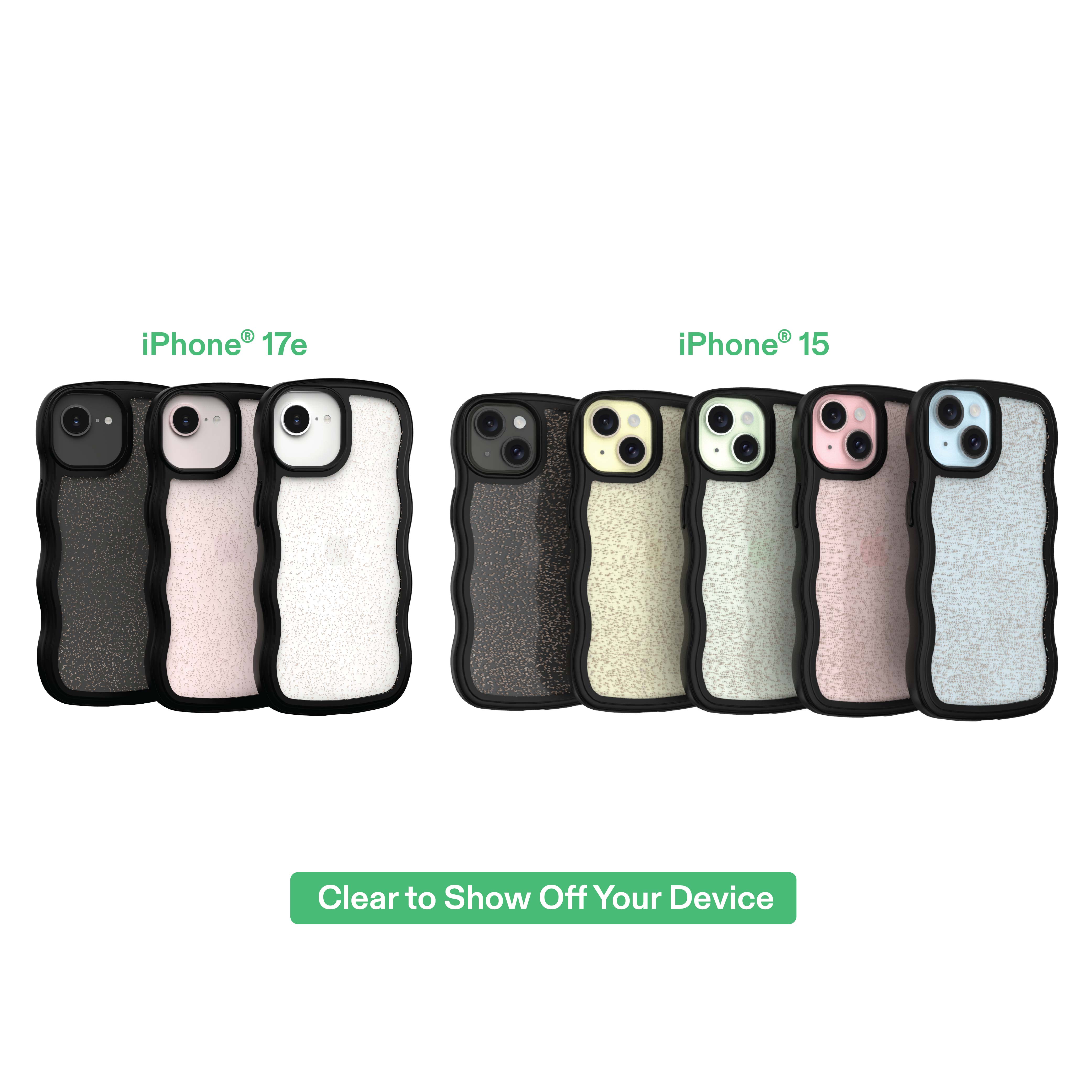 onn Wavy Grip Phone Case for iPhone 17e / iPhone 16e / iPhone 15 / iPhone 14 / iPhone 13 - Black/Gold Glitter
