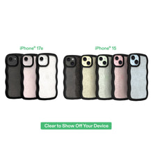 Assorted glitter phone cases with wavy grip sides, various colors