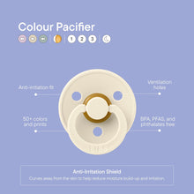 Cream BIBS baby pacifier with a round natural rubber nipple and ventilation holes