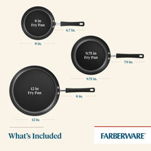 Nonstick frying pan size chart for 8, 9.75, and 12 in pans