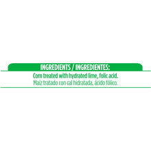 Gluten-free instant corn masa flour ingredients label with treated corn and lime