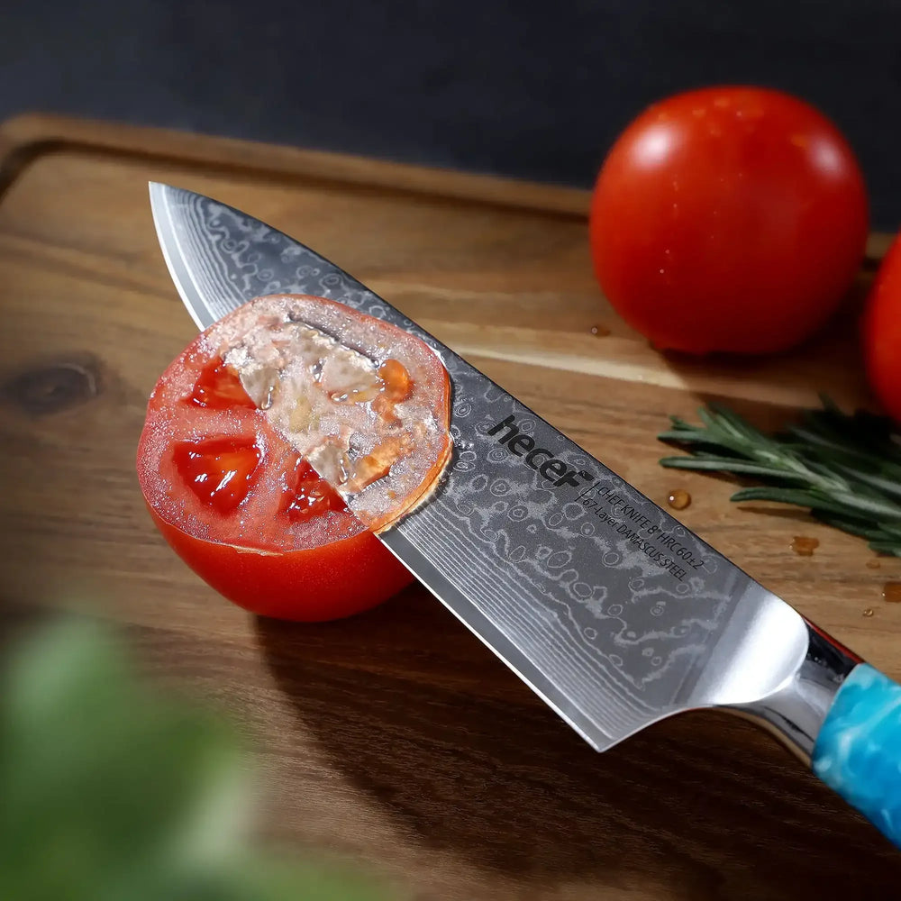 Hecef 8-Inch Chef Knife, Japanese Damascus Steel Blade with Resin Handle - USA MEGA SHOP