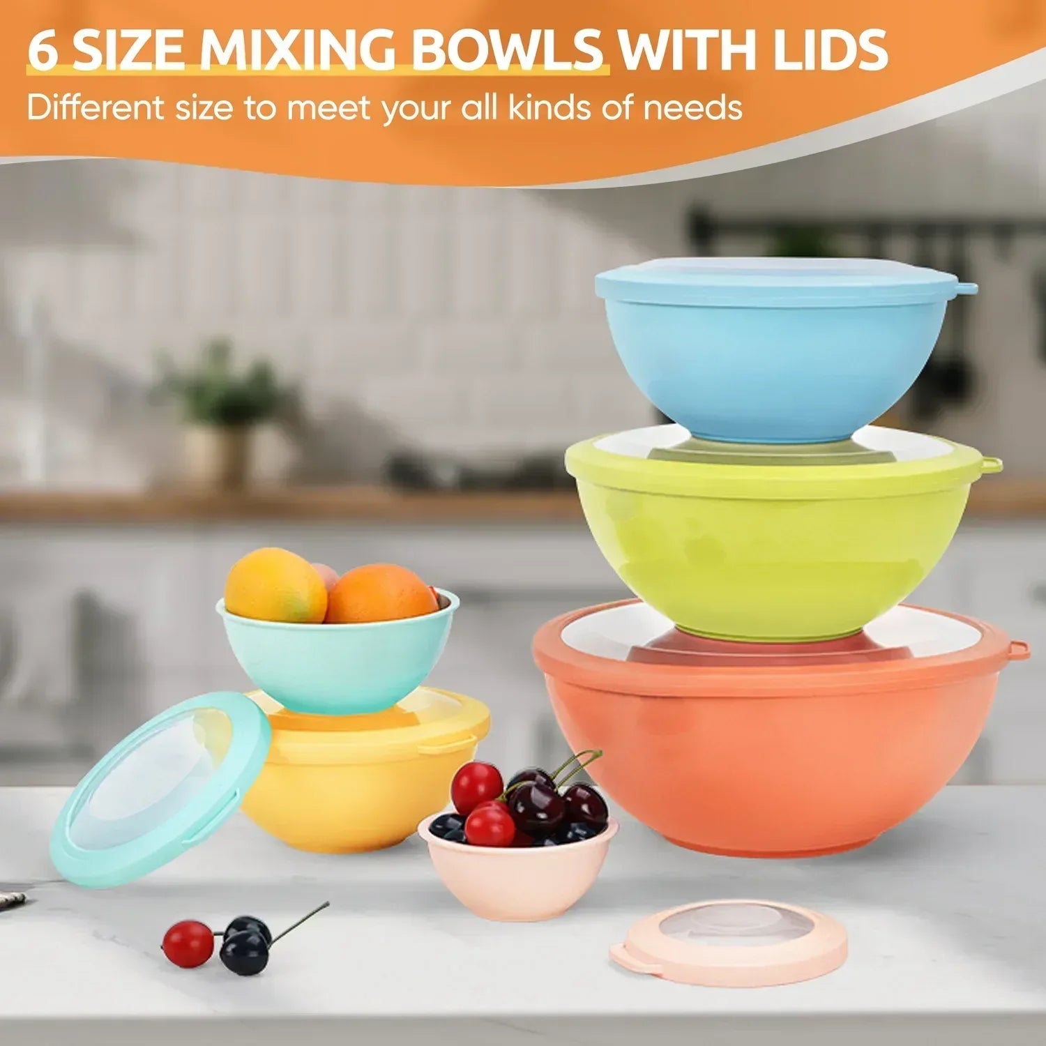 Walchoice Mixing Bowls with Airtight Lids Set of 6, Plastic Nesting Bowls Prep Bowls for Mixing, Serving, Kitchen Preparing, Storage, Microwave & Freezer Safe