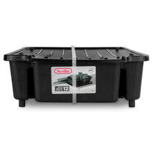 Black 12-piece kitchen set storage container with lid and label on front