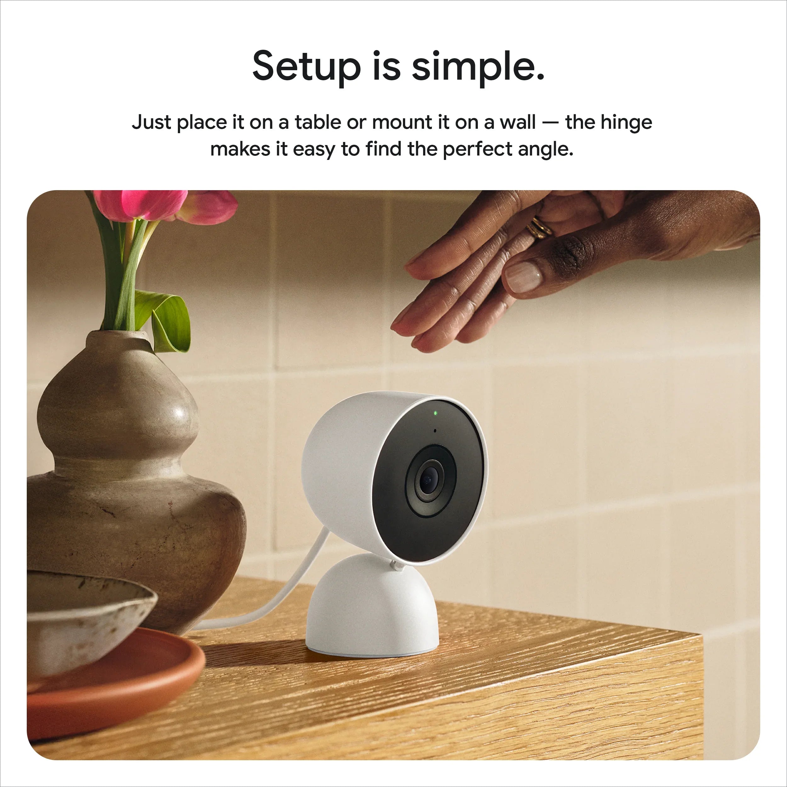 Google Nest Cam Indoor (Wired, 3rd Gen) - Indoor Security Camera with 2K Video - Works with Google Home - With Gemini - Berry