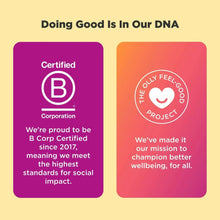 OLLY gummies certification badges: B Corp and The Feel-Good Project