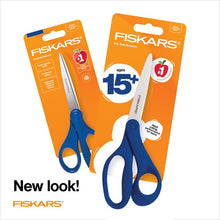 Fiskars blue teen scissors in retail packaging