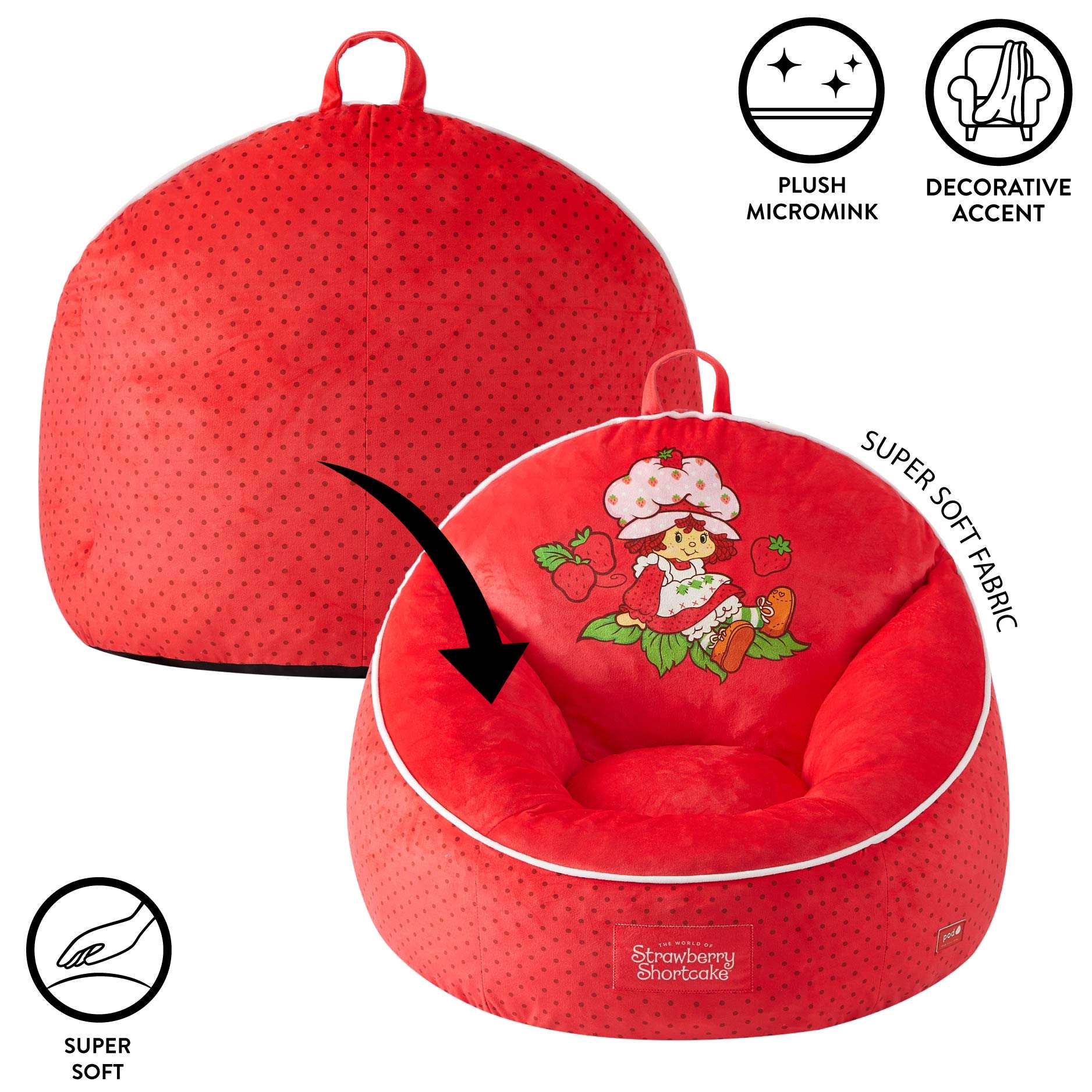 Strawberry Shortcake Kids' Compressed Foam Bean Bag Chair, Red