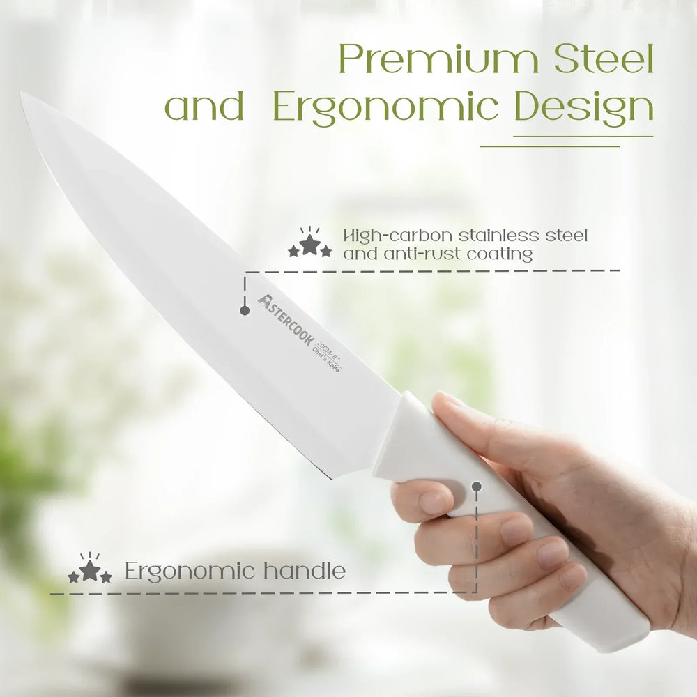 Astercook Knife Set, 14 Pieces Kitchen Knives Set with Healthy Anti-Rust Coating, Stainless Steel Knife Sets with Built-in Sharpener, Sharp & Rust Resistant Dishwasher Safe - USA MEGA SHOP