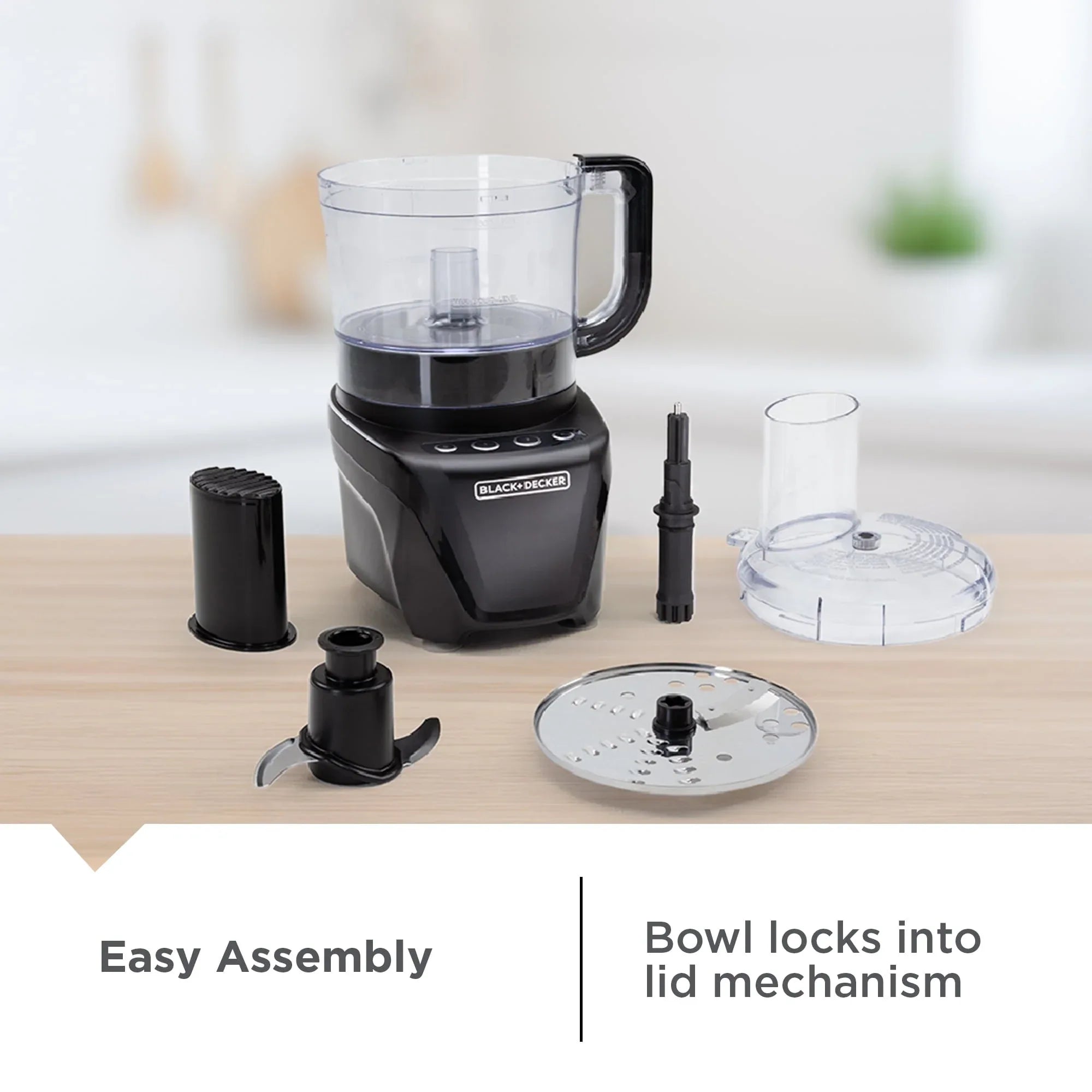 BLACK+DECKER Easy Assembly 8-Cup Food Processor, 850W, 2 Speeds + Pulse, Chop, Puree, Slice, Shred - USA MEGA SHOP