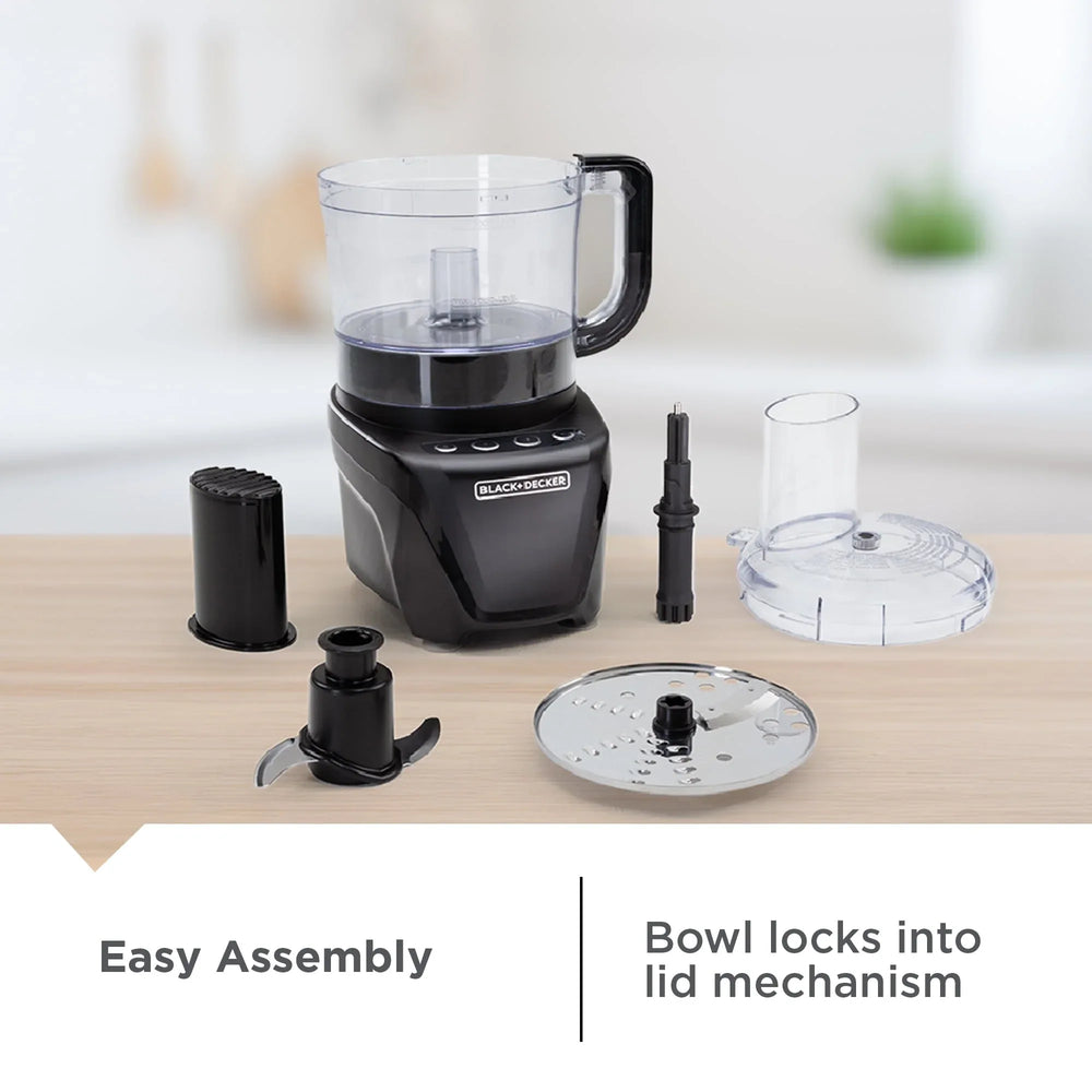 BLACK+DECKER Easy Assembly 8-Cup Food Processor, 850W, 2 Speeds + Pulse, Chop, Puree, Slice, Shred - USA MEGA SHOP